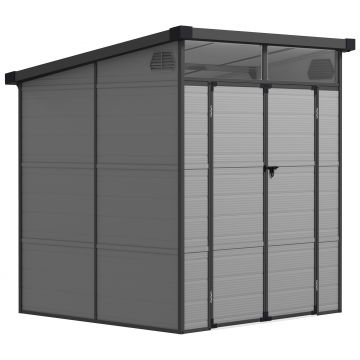 Outsunny Șopron pentru Grădină din Plastic cu Ferestre și Orificii de Ventilație, 190x191x215 cm, Gri Deschis | Aosom Romania