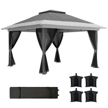 Outsunny Pavilion Pliabil cu Pereți din Plasă, Înălțime Reglabilă și Protecție UV, 356x356x280 cm, Gri | Aosom Romania