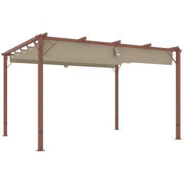 Outsunny Pergolă de Grădină cu Acoperiș Retractabil și Cadru din Aluminiu cu Aspect de Lemn, 382x300x232 cm, Lemn Natural | Aosom Romania
