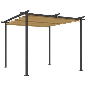 Outsunny Pergolă de Grădină cu Acoperiș Retractabil și Cadru Metalic, 300x300x227 cm, Bej | Aosom Romania