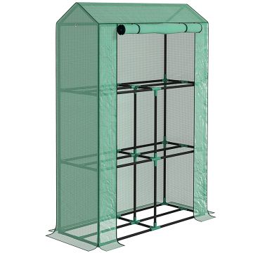 Outsunny Sera Mini cu 3 Niveluri, Copertină din PE cu Armătură și Ușă Rulabilă, 100x40x150 cm, Verde | Aosom Romania
