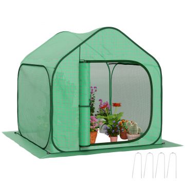 Outsunny Seră pentru Grădină cu Intrare cu Fermoar din Oțel și PE, 150x148x148 cm, Verde | Aosom Romania