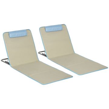 Outsunny Set 2 Șezlonguri cu Spătar Reglabil pe 5 Niveluri, Tetieră și Geantă de Transport, 124x53x35-45 cm, Bej | Aosom Romania