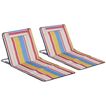 Outsunny Set 2 Șezlonguri de Plajă cu Spătar Reglabil pe 5 Niveluri, Tetieră și Geantă de Transport, 124x53x35-45 cm, Multicolor | Aosom Romania