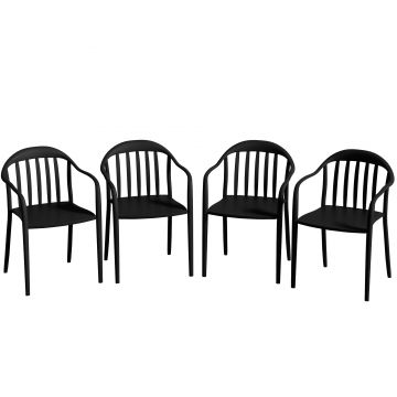 Outsunny Set 4 Scaune de Grădină Stivuibile cu Spătar și Brațe, 57x54x78 cm, Negru | Aosom Romania