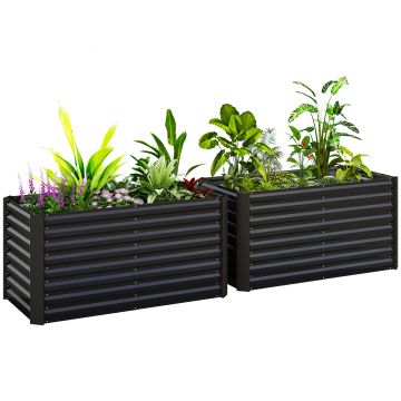 Outsunny Set de 2 Straturi Înălțate Galvanizate pentru Grădină cu Parte Inferioară Deschisă, 120x60x60 cm, Gri Închis | Aosom Romania