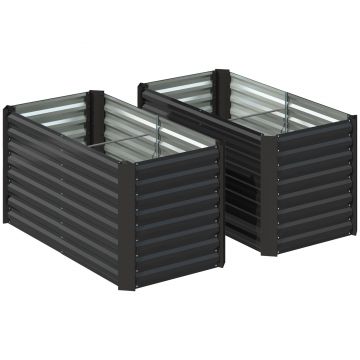 Outsunny Set de 2 Straturi Înălțate Galvanizate pentru Grădină cu Parte Inferioară Deschisă, 120x60x60 cm, Gri Închis | Aosom Romania