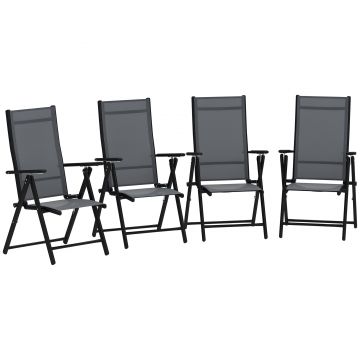 Outsunny Set de 4 Scaune Pliabile pentru Grădină cu Spătar și Șezut din Plasă, 56x69x106 cm, Gri | Aosom Romania