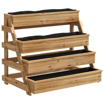 Outsunny Strat de Grădină Înălțat pe 4 Niveluri și Orificii de Drenaj, 75x57x60,5 cm, Lemn Natural | Aosom Romania