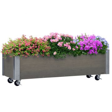 Outsunny Strat Înălțat de Grădină cu Roți, Frână și Strat din Nețesut cu Orificii de Drenaj, 96x30.6x30 cm, Gri Deschis | Aosom Romania