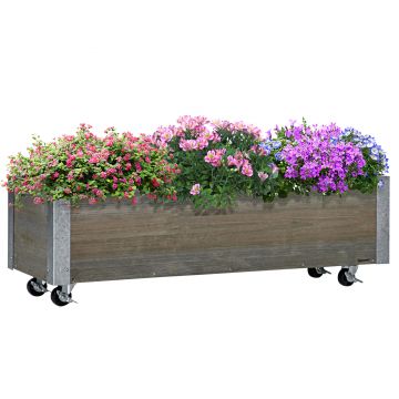 Outsunny Strat Înălțat de Grădină cu Roți, Frână și Strat din Nețesut cu Orificii de Drenaj, 96x30.6x30 cm, Gri Deschis | Aosom Romania