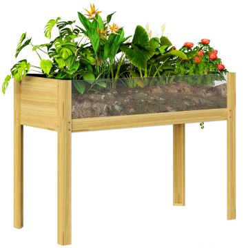 Outsunny Strat Înălțat de Grădină din Lemn cu Panouri din Acril și Orificii de Drenaj, 110x50x80 cm, Lemn Natural | Aosom Romania