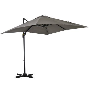 Outsunny Umbrelă de Grădină cu Manivelă, Rotire la 360° și Copertină Reglabilă pe 5 Niveluri, 2.5x2.5 m, Gri Deschis | Aosom Romania
