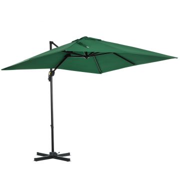 Outsunny Umbrelă de Grădină cu Manivelă, Rotire la 360°, Orificii de Ventilație și Parasolar Reglabil, 2.5x2.5 m, Verde | Aosom Romania