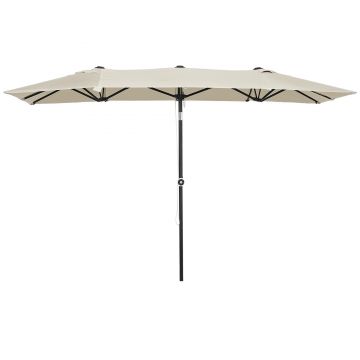 Outsunny Umbrelă de Grădină Dublă Înclinabilă și Reglabilă în Înălțime, 295x150x170-214 cm, Alb Crem | Aosom Romania