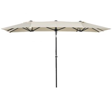 Outsunny Umbrelă de Grădină Dublă Înclinabilă și Reglabilă în Înălțime, 295x150x170-214 cm, Alb Crem | Aosom Romania