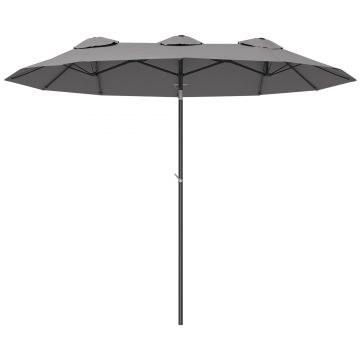 Outsunny Umbrelă de Grădină Dublă Înclinabilă la 45° cu Manivelă si 3 Orificii de Ventilație, 295x152x222 cm, Gri | Aosom Romania