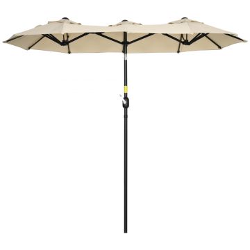 Outsunny Umbrelă de Grădină Dublă Înclinabilă la 45° cu Manivelă si 3 Orificii de Ventilație, 295x152x222 cm, Kaki | Aosom Romania