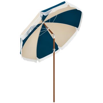 Outsunny Umbrelă de Grădină Înclinabilă cu Deschidere cu Manivelă și Orificiu de Aerisire, Ø213x234 cm, Albastru și Bej | Aosom Romania