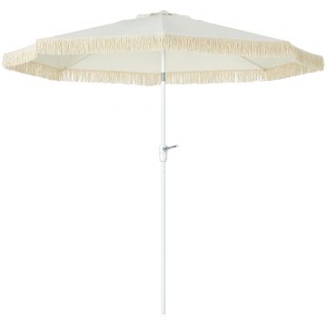 Outsunny Umbrelă de Grădină Înclinabilă cu Franjuri, Manivelă şi Tijă în 2 Secţiuni, Ø2.65x2.45 m, Alb | Aosom Romania