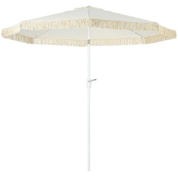 Outsunny Umbrelă de Grădină Înclinabilă cu Franjuri, Manivelă şi Tijă în 2 Secţiuni, Ø2.65x2.45 m, Alb | Aosom Romania