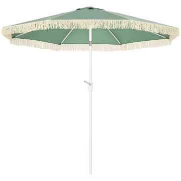 Outsunny Umbrelă de Grădină Înclinabilă cu Franjuri, Manivelă şi Tijă în 2 Secţiuni, Ø2.65x2.45 m, Verde | Aosom Romania Outsunny Umbrelă de Grădină Înclinabilă cu Franjuri, Manivelă şi Tijă în 2 Secţiuni, Ø2.65x2.45 m, Verde | Aosom Romania