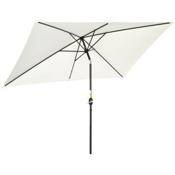 Outsunny Umbrelă de Grădină Înclinabilă cu Manivelă și 6 Spiţe, 2x3 m, Alb Crem | Aosom Romania