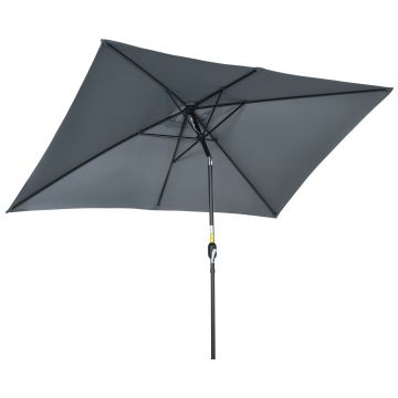Outsunny Umbrelă de Grădină Înclinabilă cu Manivelă și 6 Spiţe, 2x3 m, Gri Închis | Aosom Romania
