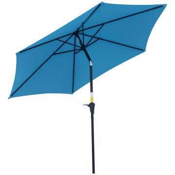 Outsunny Umbrelă de Grădină Înclinabilă cu Manivelă, Tijă și 6 Spițe, Ø2.6x2.4 m, Albastru | Aosom Romania