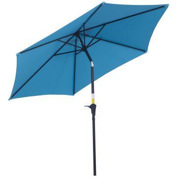 Outsunny Umbrelă de Grădină Înclinabilă cu Manivelă, Tijă și 6 Spițe, Ø2.6x2.4 m, Albastru | Aosom Romania