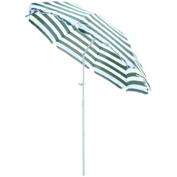Outsunny Umbrelă de Plajă cu Acoperiș Înclinabil la 45°, Ø1.8x2 m, Verde și Alb | Aosom Romania