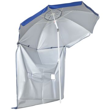Outsunny Umbrelă de Plajă cu Acoperiș Înclinabil la 45°, Ferestre și 2 Buzunare, Ø191x211 cm, Albastru | Aosom Romania