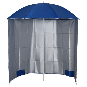 Outsunny Umbrelă de Plajă cu Perdea Laterală, Săculeți pentru Nisip și Țăruși, Ø220x220 cm, Albastru | Aosom Romania