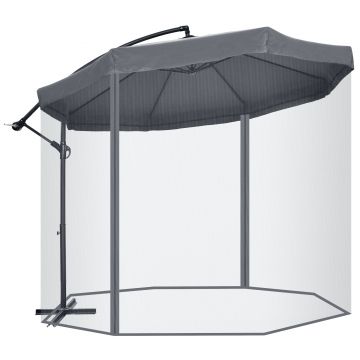 Outsunny Umbrelă de Soare cu Plasă de Țânțari, Deschidere cu Manivelă și Bază Transversală, 295x295x240 cm, Verde | Aosom Romania