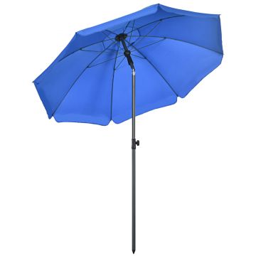Outsunny Umbrelă de Soare pentru Plajă cu Tetieră care se Înclină la 45° și Design în 2 Secțiuni, Ø180x209 cm, Albastru | Aosom Romania