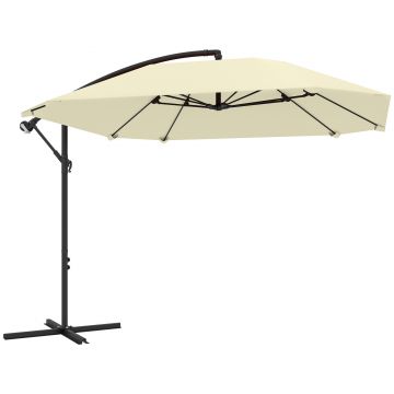 Outsunny Umbrelă de Soare Suspendată cu Bază în Cruce, Articulație Tip Banană și Manivelă, 304x260x245 cm, Alb Crem | Aosom Romania