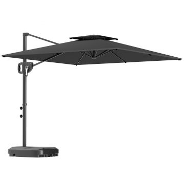 Outsunny Umbrelă de Soare Suspendată cu Parte Superioară Dublă, Mâner cu Manivelă și Înclinare, 247x247x268 cm, Gri | Aosom Romania