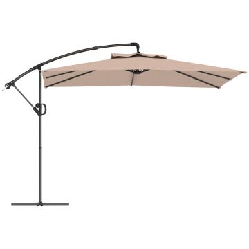 Outsunny Umbrelă de Soare Suspendată cu Rotire la 360°, Mâner cu Manivelă și Înclinare, 300x325x230 cm, Kaki | Aosom Romania