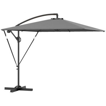 Outsunny Umbrelă Excentrică cu Husă, Corzi Antivânt, Bază în Cruce și Manivelă, 295x250x235 cm, Gri | Aosom Romania