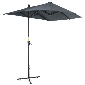 Outsunny Umbrelă Semicirculară Dublă cu Deschidere cu Manivelă, 7 Spițe și Suport în Cruce, 200x190x240 cm, Gri | Aosom Romania