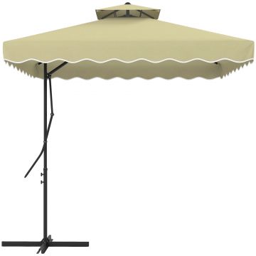 Outsunny Umbrelă Suspendată cu Copertină Dublă, Deschidere cu Manivelă, Bază în Cruce şi Falduri, 2.5x2.5 m, Bej | Aosom Romania