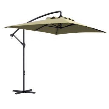 Outsunny Umbrelă Suspendată cu Orificii de Ventilaţie, Bază în Cruce şi Manivelă, 3x2 m, Bej | Aosom Romania