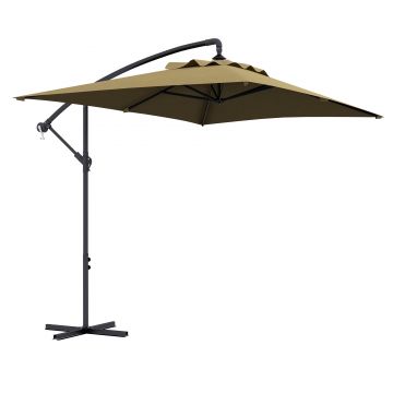 Outsunny Umbrelă Suspendată cu Orificii de Ventilaţie, Bază în Cruce şi Manivelă, 3x2 m, Maro | Aosom Romania