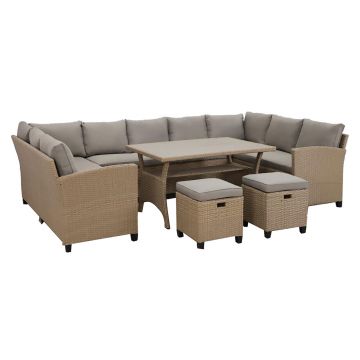 Set coltar de gradina/terasa 6 piese, cu spatiu de depozitare Baxter, 120x82x67 cm/ 165x67x73 cm, otel/poliester, natur/bej Set coltar de gradina/terasa 6 piese, cu spatiu de depozitare Baxter, 120x82x67 cm/ 165x67x73 cm, otel/poliester, natur/bej