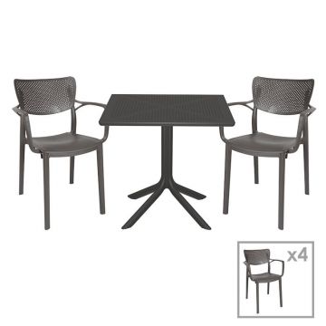Set de gradina masa si scaune Groovy-Frontline set 5 piese plastic gri inchis 80x80x74.5cm Set de gradina masa si scaune Groovy-Frontline set 5 piese plastic gri inchis 80x80x74.5cm