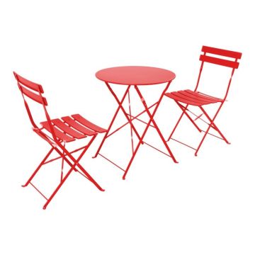 Set Masa si Scaune de Exterior, 3 Piese, Model Bistro, Rosu, D60x71 cm