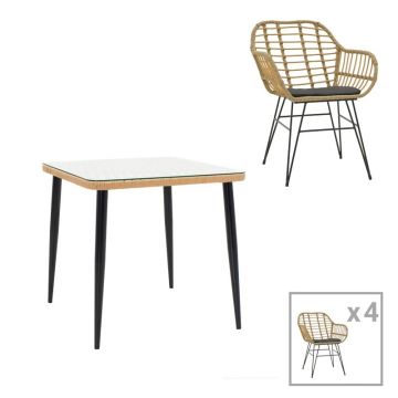 Set Masa si Scaune de Exterior, 5 Piese, Model Naoki, Natural/Negru, 80x80x78 cm Set Masa si Scaune de Exterior, 5 Piese, Model Naoki, Natural/Negru, 80x80x78 cm