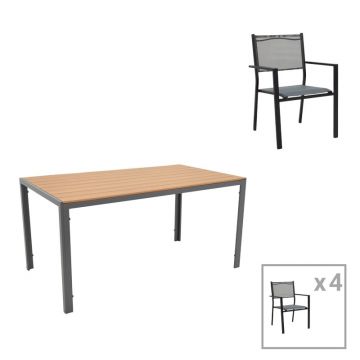 Set Masa si Scaune de Exterior, 5 Piese, Model Nares-Moly, Natural/Antracit, 140x80x72.5 cm