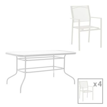 Set Masa si Scaune de Exterior, 5 Piese, Model Valor-Confidence, Alb, 140x80x70 cm