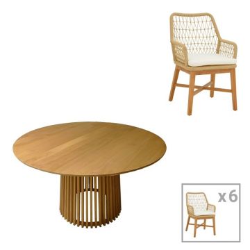 Set Masa si Scaune de Exterior, 7 Piese, Model Elaiza-Kenda, Natural/Bej, D150x75 cm